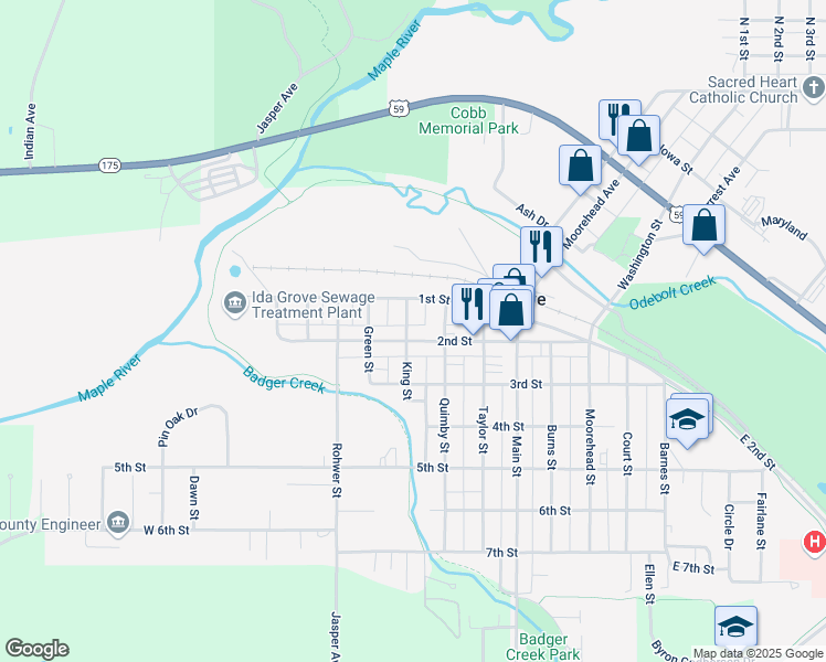 map of restaurants, bars, coffee shops, grocery stores, and more near 709 2nd Street in Ida Grove