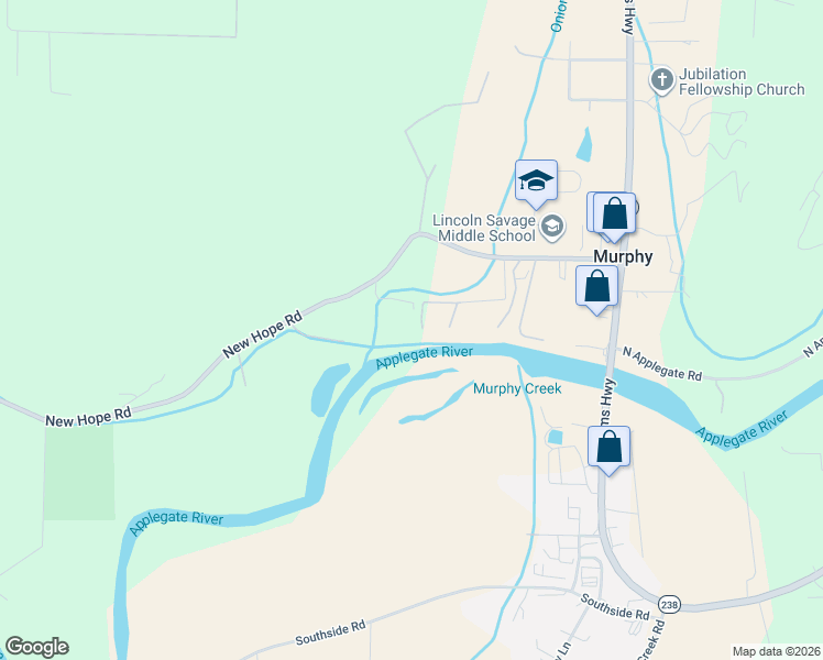 map of restaurants, bars, coffee shops, grocery stores, and more near 8122 New Hope Road in Grants Pass