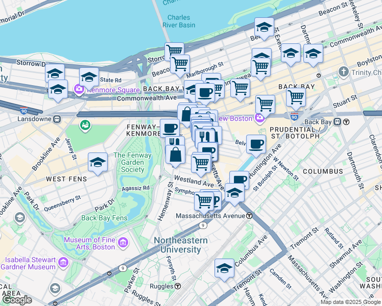 map of restaurants, bars, coffee shops, grocery stores, and more near 39 Edgerly Road in Boston
