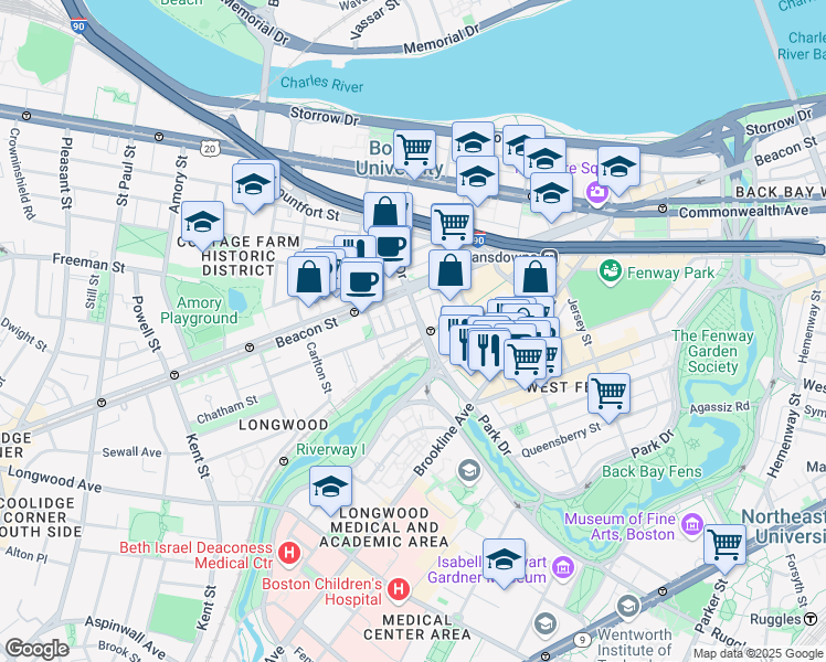 map of restaurants, bars, coffee shops, grocery stores, and more near 440 Park Drive in Boston