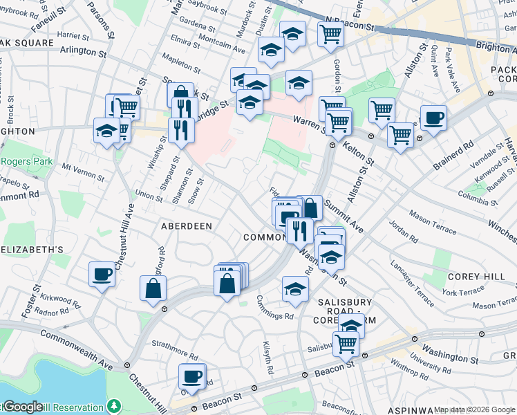 map of restaurants, bars, coffee shops, grocery stores, and more near 127 Washington Street in Boston