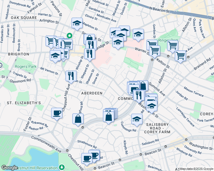 map of restaurants, bars, coffee shops, grocery stores, and more near 78 Claymoss Road in Boston