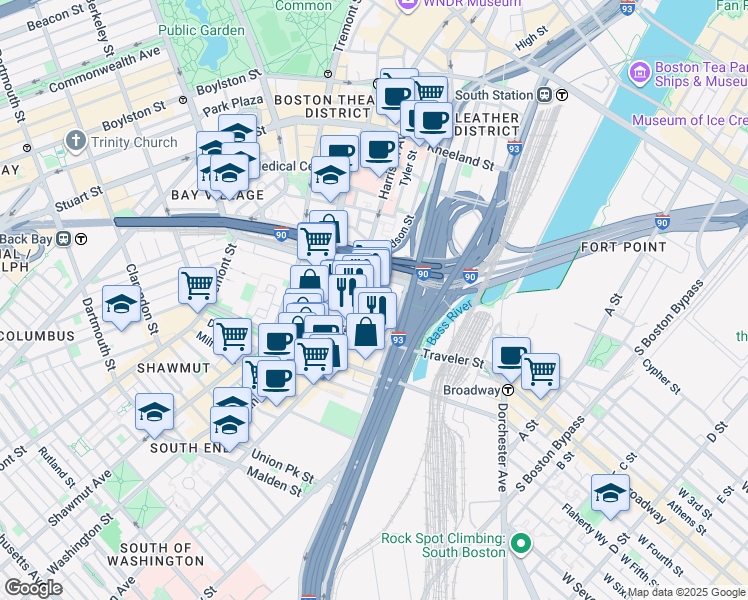 map of restaurants, bars, coffee shops, grocery stores, and more near 348 Harrison Avenue in Boston