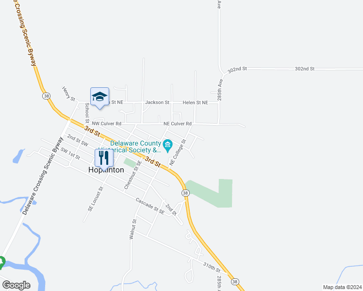 map of restaurants, bars, coffee shops, grocery stores, and more near Northeast College Street in Hopkinton