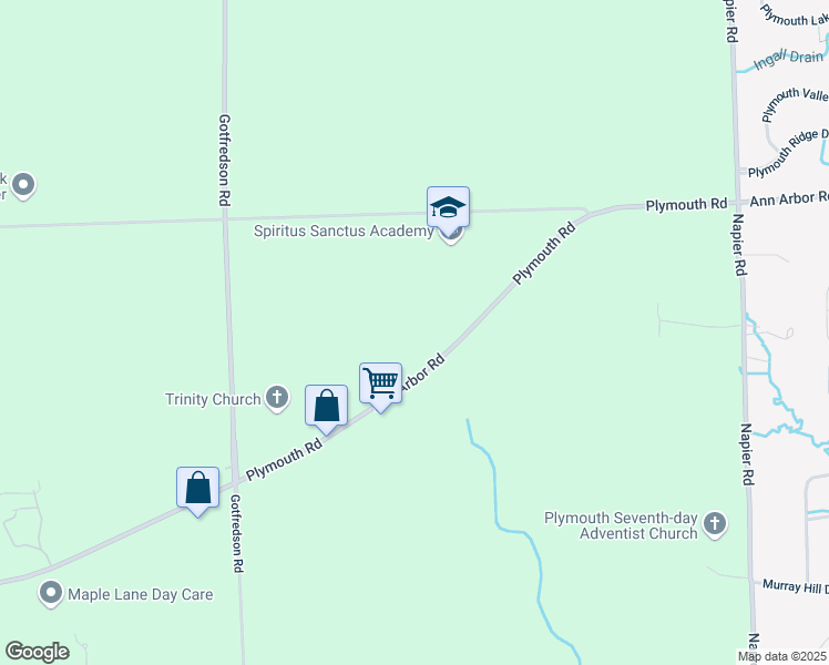 map of restaurants, bars, coffee shops, grocery stores, and more near 10323 Plymouth Road in Plymouth