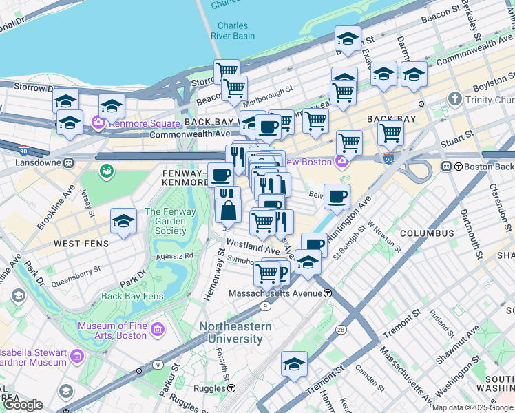 map of restaurants, bars, coffee shops, grocery stores, and more near 39 Edgerly Road in Boston