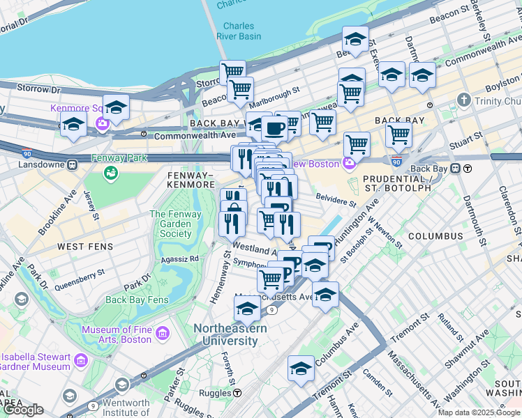 map of restaurants, bars, coffee shops, grocery stores, and more near 39 Edgerly Road in Boston