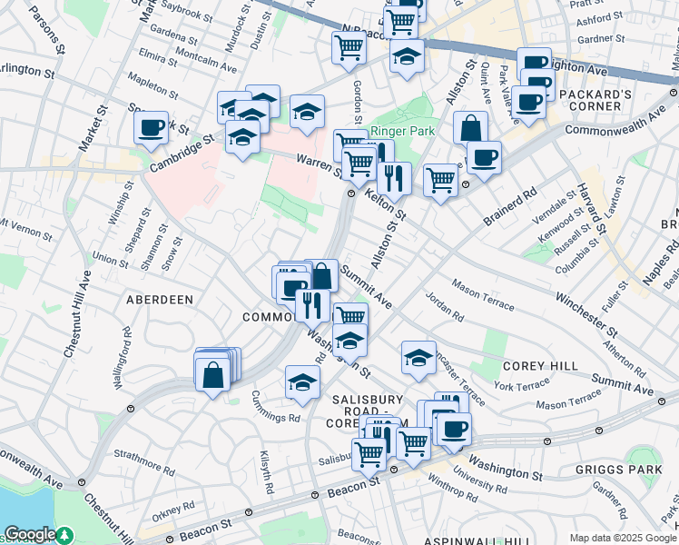 map of restaurants, bars, coffee shops, grocery stores, and more near 15 Carol Avenue in Boston