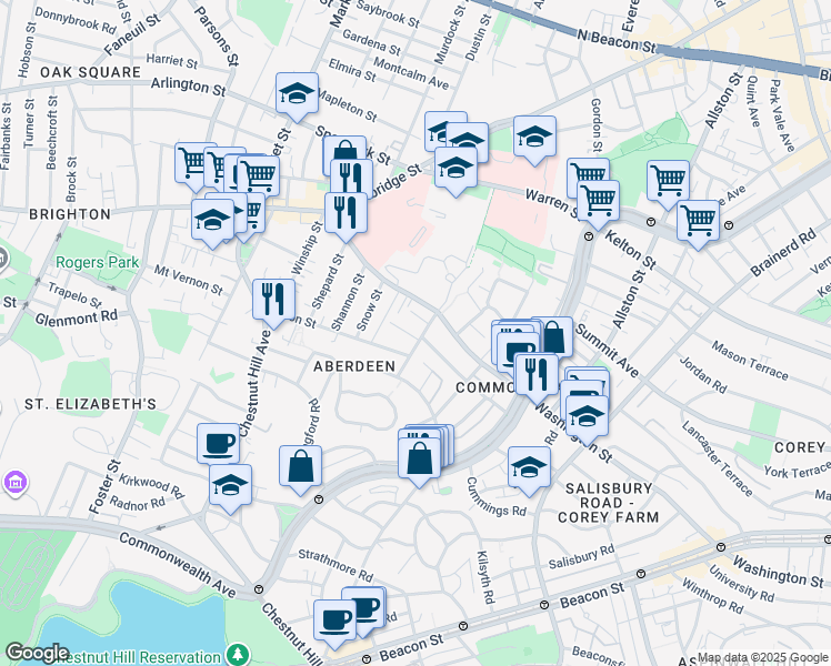 map of restaurants, bars, coffee shops, grocery stores, and more near 78 Claymoss Road in Boston