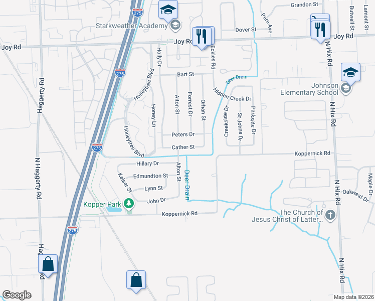 map of restaurants, bars, coffee shops, grocery stores, and more near 7947 Koppernick Road in Canton
