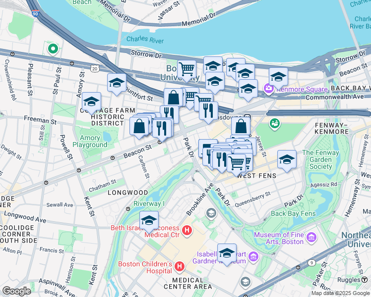 map of restaurants, bars, coffee shops, grocery stores, and more near 440 Park Drive in Boston