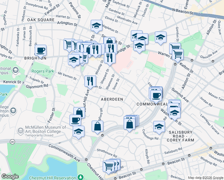 map of restaurants, bars, coffee shops, grocery stores, and more near in Boston