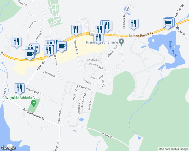 map of restaurants, bars, coffee shops, grocery stores, and more near 27 Tanners Path in Marlborough
