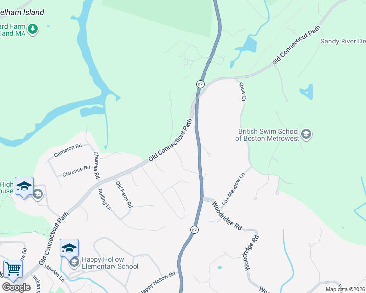map of restaurants, bars, coffee shops, grocery stores, and more near 175 Cochituate Road in Wayland