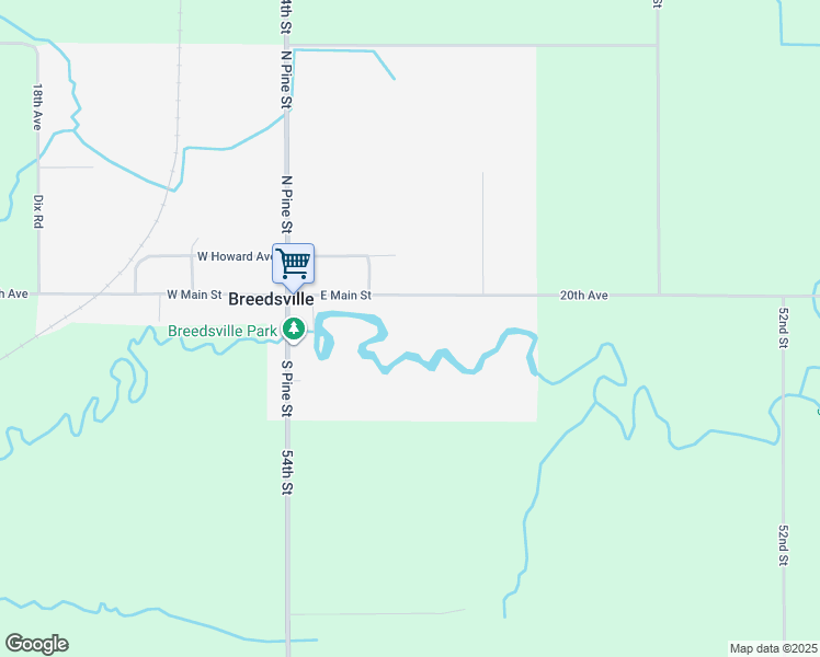 map of restaurants, bars, coffee shops, grocery stores, and more near 212 East Main Street in Breedsville