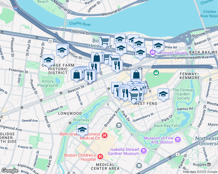 map of restaurants, bars, coffee shops, grocery stores, and more near 440 Park Drive in Boston