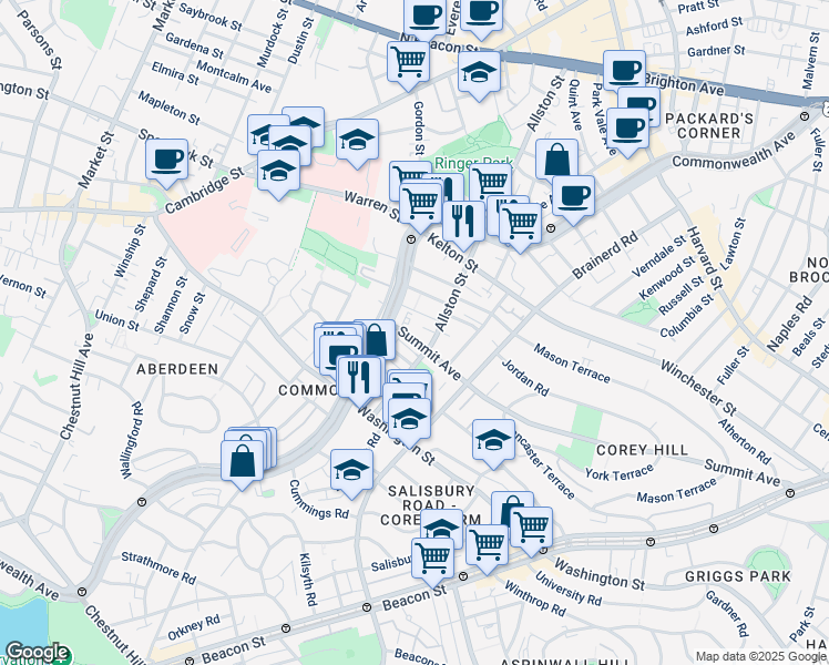 map of restaurants, bars, coffee shops, grocery stores, and more near 15 Carol Avenue in Boston
