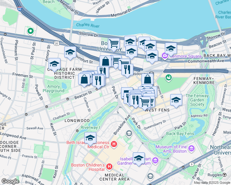 map of restaurants, bars, coffee shops, grocery stores, and more near 440 Park Drive in Boston