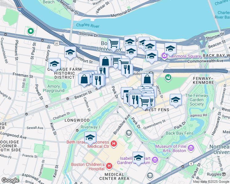 map of restaurants, bars, coffee shops, grocery stores, and more near 440 Park Drive in Boston