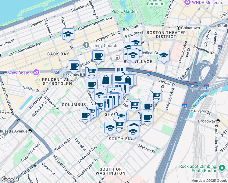 map of restaurants, bars, coffee shops, grocery stores, and more near 33 Gray Street in Boston
