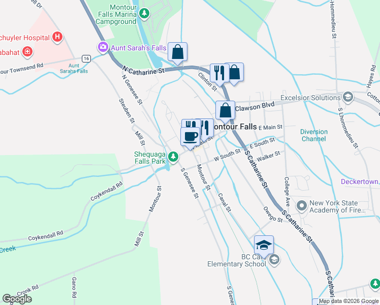 map of restaurants, bars, coffee shops, grocery stores, and more near in Montour Falls
