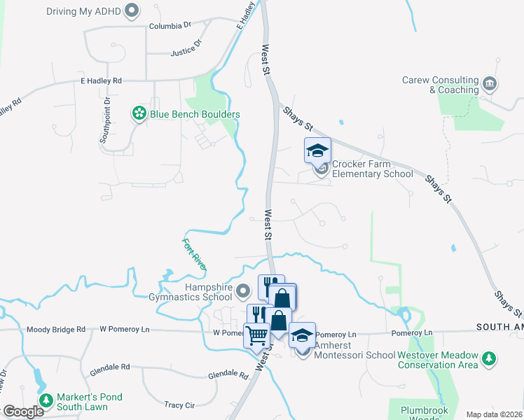 map of restaurants, bars, coffee shops, grocery stores, and more near in Amherst
