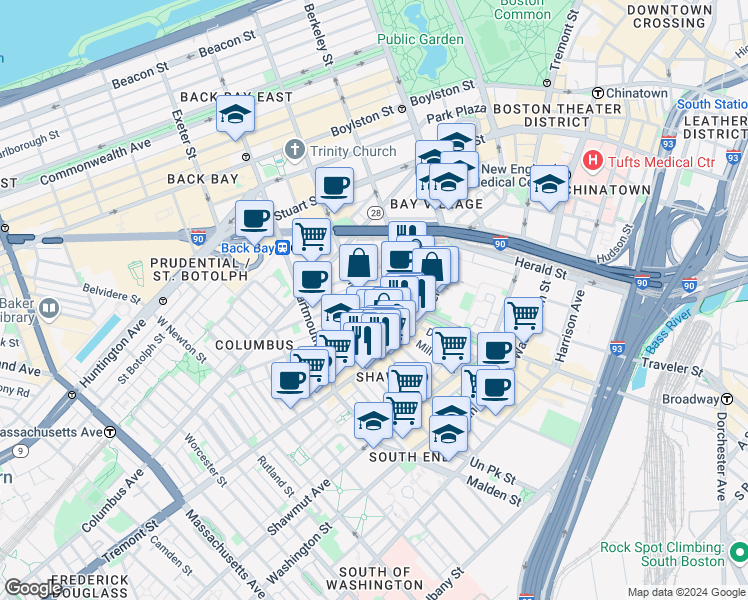 map of restaurants, bars, coffee shops, grocery stores, and more near 50 Appleton Street in Boston