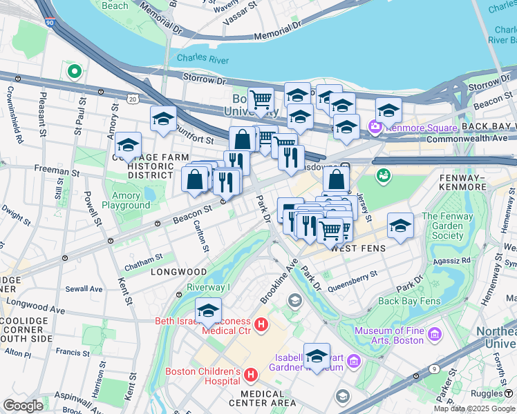 map of restaurants, bars, coffee shops, grocery stores, and more near 440 Park Drive in Boston