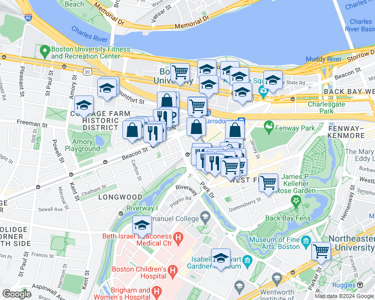 map of restaurants, bars, coffee shops, grocery stores, and more near 440 Park Drive in Boston