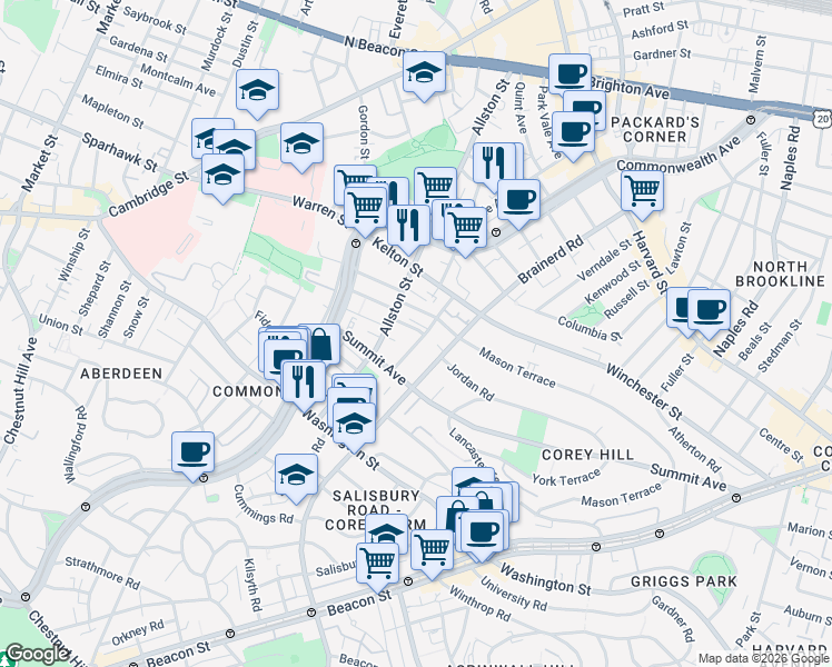 map of restaurants, bars, coffee shops, grocery stores, and more near 19 Vinal Street in Boston