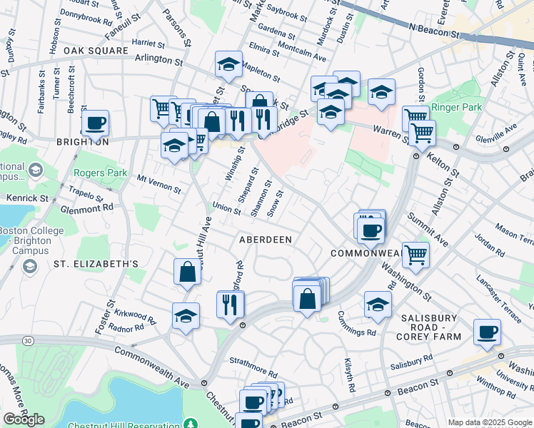 map of restaurants, bars, coffee shops, grocery stores, and more near in Boston