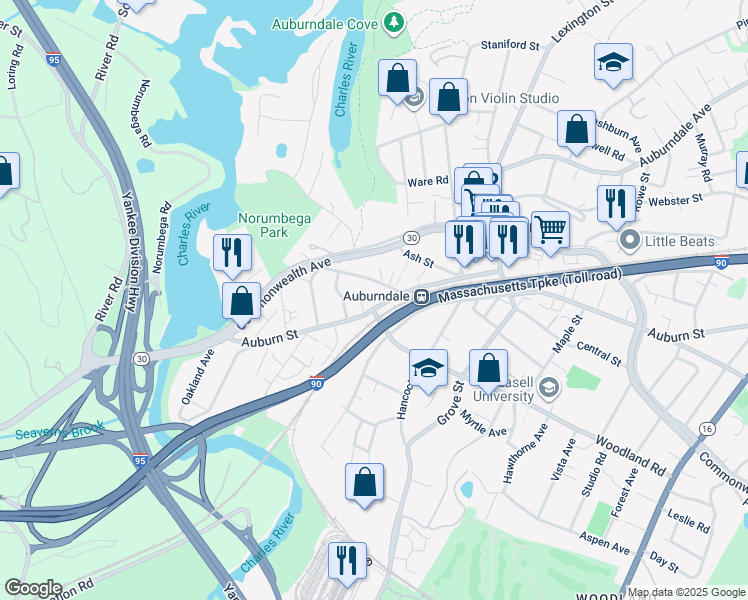 map of restaurants, bars, coffee shops, grocery stores, and more near in Newton