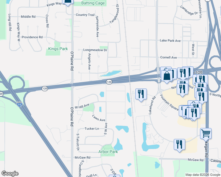map of restaurants, bars, coffee shops, grocery stores, and more near 4385 West Forest Avenue in Gurnee