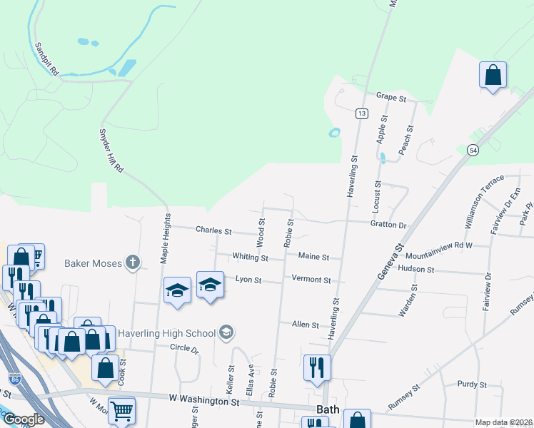 map of restaurants, bars, coffee shops, grocery stores, and more near 17 Wood Street in Bath
