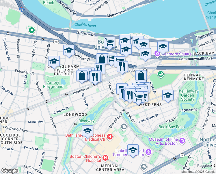 map of restaurants, bars, coffee shops, grocery stores, and more near 440 Park Drive in Boston