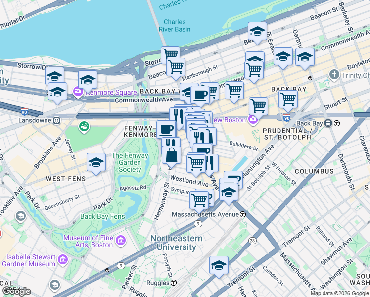 map of restaurants, bars, coffee shops, grocery stores, and more near Stoneholm Street in Boston