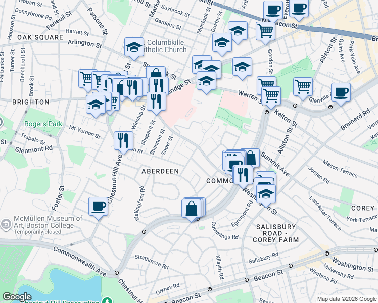 map of restaurants, bars, coffee shops, grocery stores, and more near 155 Washington Street in Boston