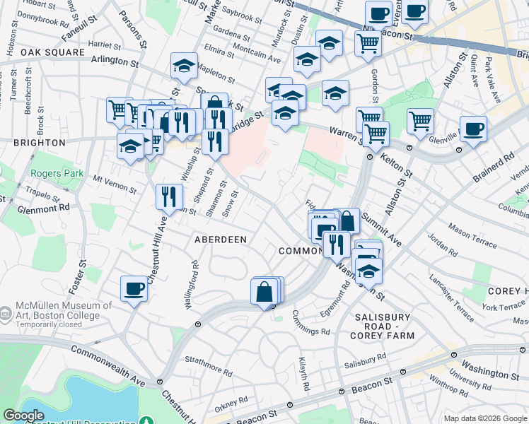 map of restaurants, bars, coffee shops, grocery stores, and more near 155 Washington Street in Boston