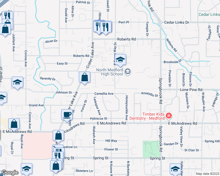 map of restaurants, bars, coffee shops, grocery stores, and more near 1867 North Keeneway Drive in Medford