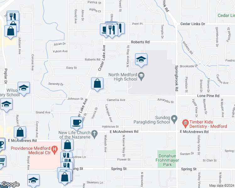 map of restaurants, bars, coffee shops, grocery stores, and more near 1857 Inner Circle in Medford