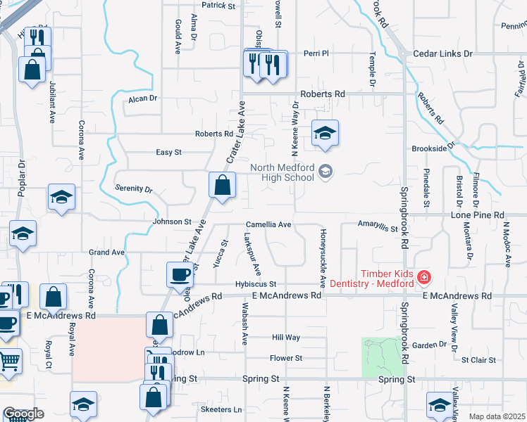 map of restaurants, bars, coffee shops, grocery stores, and more near 1857 Inner Circle in Medford
