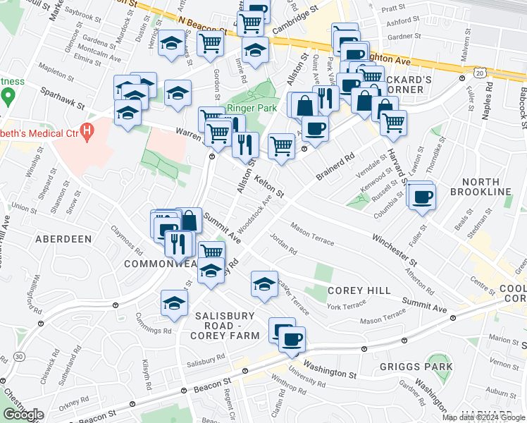 map of restaurants, bars, coffee shops, grocery stores, and more near in 