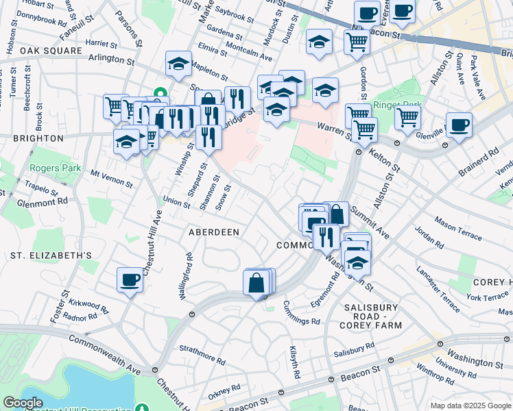 map of restaurants, bars, coffee shops, grocery stores, and more near 155 Washington Street in Boston