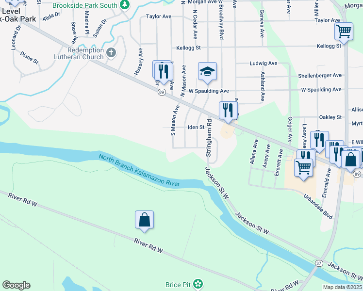 map of restaurants, bars, coffee shops, grocery stores, and more near 77 South Mason Avenue in Battle Creek