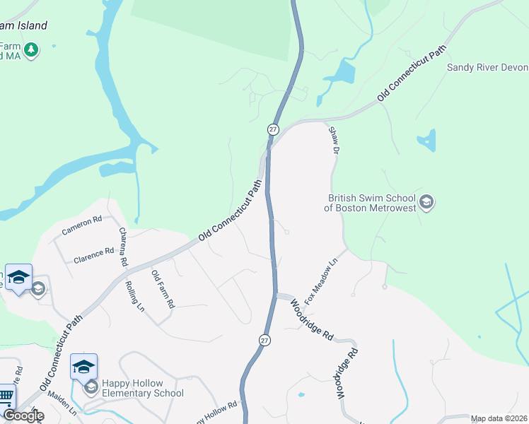 map of restaurants, bars, coffee shops, grocery stores, and more near 163 Cochituate Road in Wayland