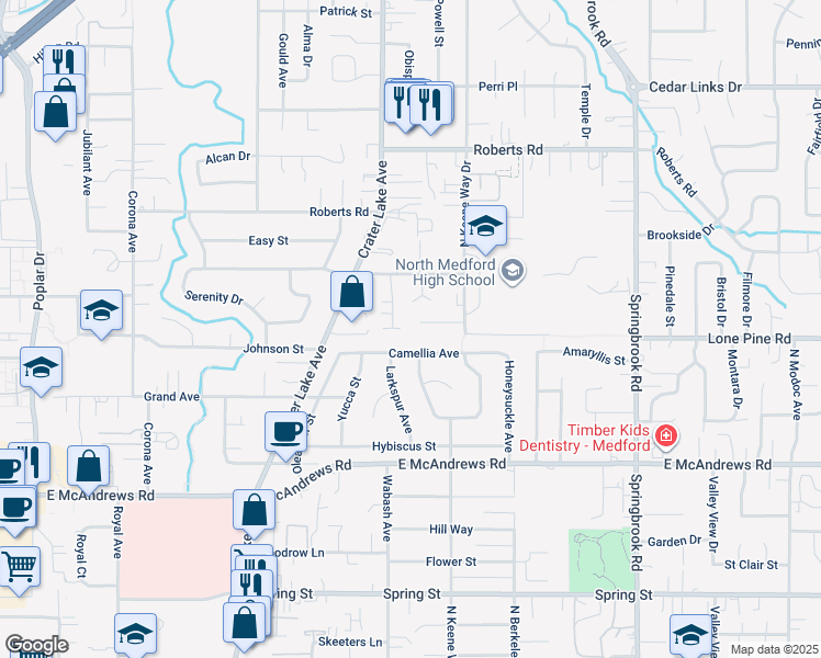 map of restaurants, bars, coffee shops, grocery stores, and more near 1857 Inner Circle in Medford