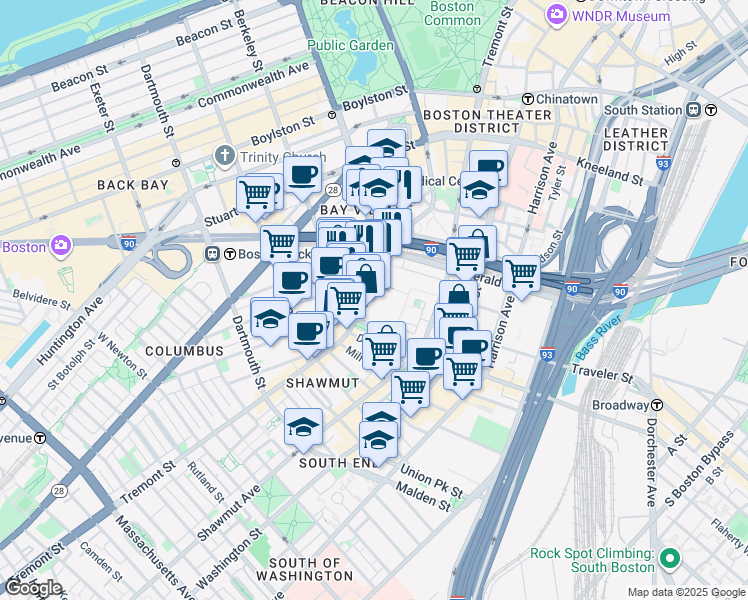 map of restaurants, bars, coffee shops, grocery stores, and more near 436 Tremont Street in Boston