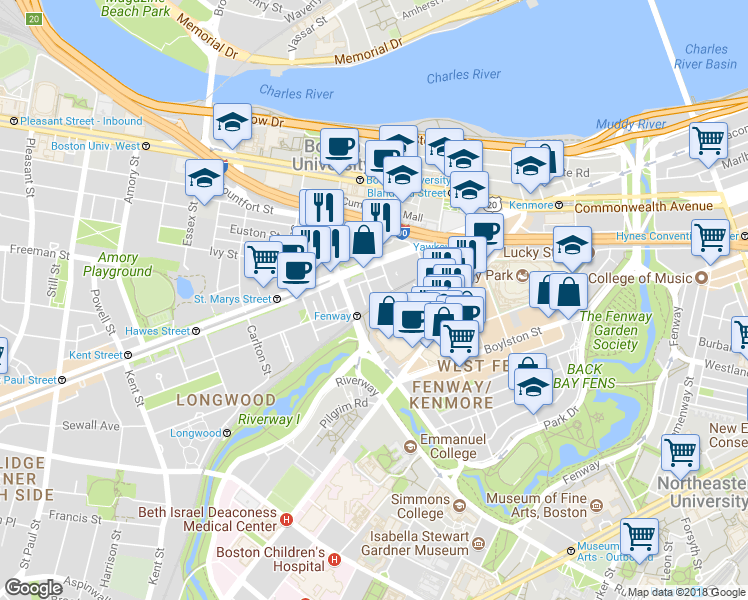 map of restaurants, bars, coffee shops, grocery stores, and more near 9 Miner Street in Boston