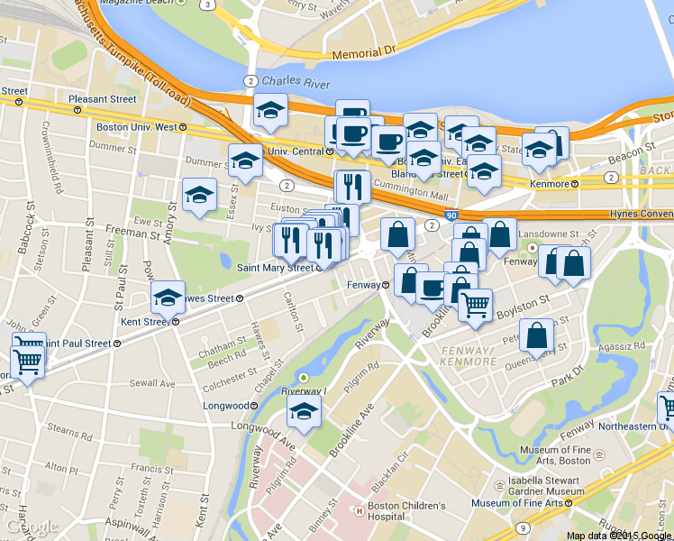 map of restaurants, bars, coffee shops, grocery stores, and more near 912 Beacon Street in Boston