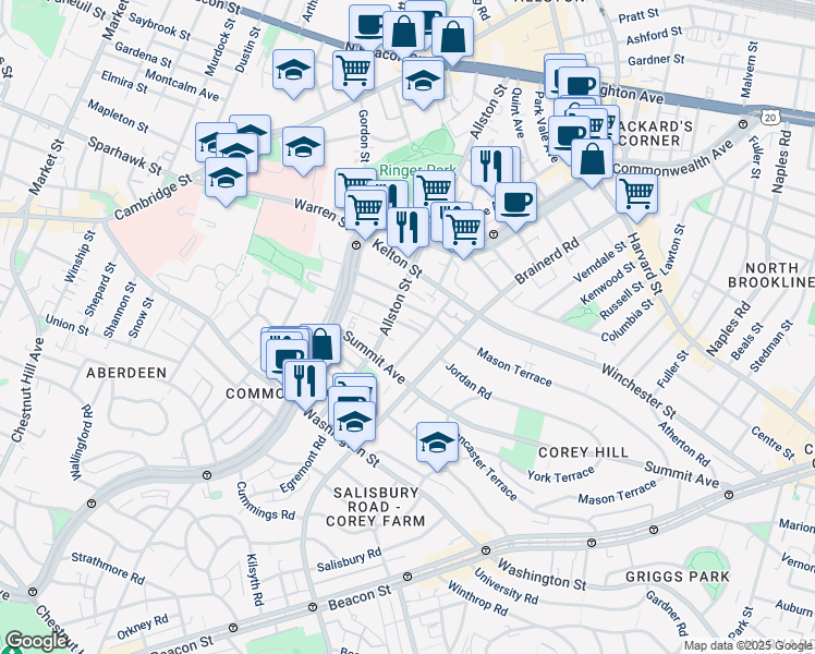 map of restaurants, bars, coffee shops, grocery stores, and more near in Boston